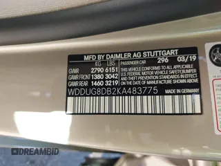 2019 Mercedes-Benz S 560 with VIN WDDUG8DB2KA483775, listed as a IAAI auction lot 41752310 with 21,794 mi miles and . Bid and sale history available at carsss.com. Image 9.