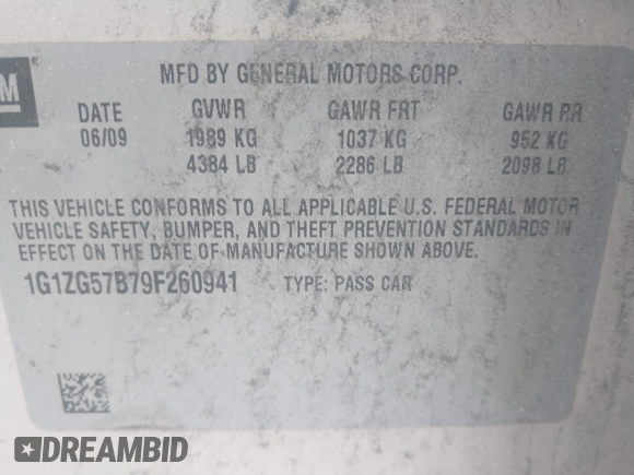 2009 Chevrolet Malibu 1LS with VIN 1G1ZG57B79F260941, listed as a IAAI auction lot 42157902 with 188,112 mi miles and . Bid and sale history available at DreamBid. Image 9.