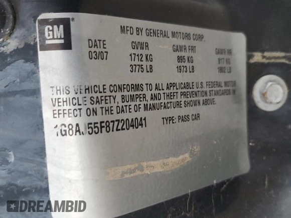 2007 Saturn ION ION 2 z VIN 1G8AJ55F87Z204041, wystawiony jako Copart lot #50288955 z przebiegiem 117 318 mil mil oraz Szkoda całkowita • Salvage title. Historia ofert i sprzedaży dostępna na DreamBid. Obrazek 14.