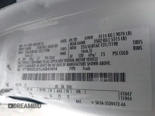 2020 Ford Transit Cargo with VIN 1FTBR2CG1LKB43034, listed as a IAAI auction lot 41668193 with 56,827 mi miles and . Bid and sale history available at DreamBid. Image 9.
