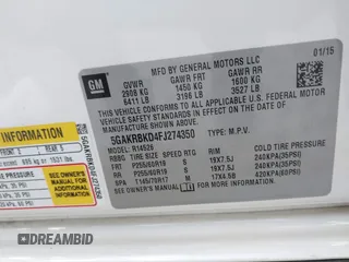2015 Buick Enclave Leather with VIN 5GAKRBKD4FJ274350, listed as a IAAI auction lot 40986198 with 119,707 mi miles and . Bid and sale history available at DreamBid. Image 9.