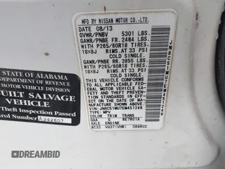 2014 Infiniti QX70 z VIN JN8CS1MU7EM451246, wystawiony jako IAAI lot #42221306 z przebiegiem 190 252 mil mil oraz . Historia ofert i sprzedaży dostępna na DreamBid. Obrazek 9.