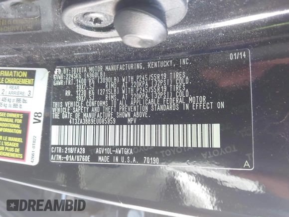 2014 Toyota Venza LE with VIN 4T3ZA3BB9EU085959, listed as a IAAI auction lot 41889118 with 175,117 mi miles. Bid and sale history available at carsss.com. Image 9.