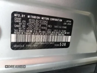 2024 Mitsubishi Eclipse Cross SE with VIN JA4ATWAAXRZ079637, listed as a Copart auction lot 62948185 with Not provided miles and Clean title. Bid and sale history available at DreamBid. Image 12.