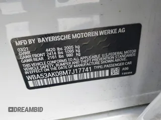 2021 BMW 2 Series 228i with VIN WBA53AK08M7J17741, listed as a IAAI auction lot 41458355 with 31,649 mi miles. Bid and sale history available at carsss.com. Image 9.