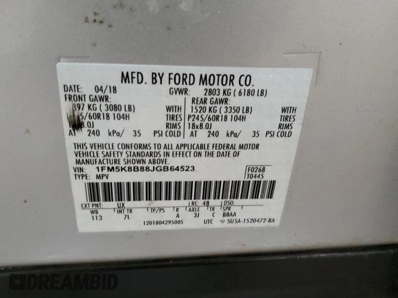 2018 Ford Explorer with VIN 1FM5K8B88JGB64523, listed as a Copart auction lot 51290615 with 107,070 mi miles and Clean title. Bid and sale history available at DreamBid. Image 14.