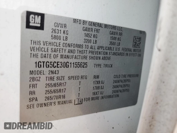 2016 GMC Canyon 2WD SLE with VIN 1GTG5CE30G1155625, listed as a Copart auction lot 44644585 with 80,121 mi miles and Salvage Title. Bid and sale history available at carsss.com. Image 12.