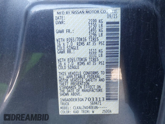2016 Nissan Frontier S with VIN 1N6AD0ER3GN703313, listed as a IAAI auction lot 41293699 with 213,367 mi miles and . Bid and sale history available at DreamBid. Image 9.