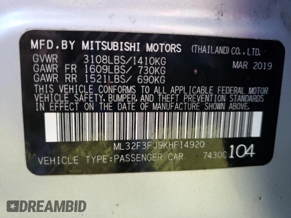 2019 Mitsubishi Mirage ES z VIN ML32F3FJ9KHF14920, wystawiony jako Copart lot #56494145 z przebiegiem 80 492 mil mil oraz Czysty tytuł • Clean title. Historia ofert i sprzedaży dostępna na DreamBid. Obrazek 13.