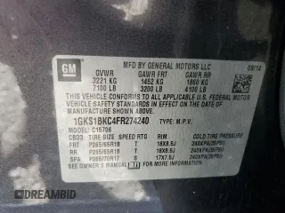 2015 GMC Yukon SLT z VIN 1GKS1BKC4FR274240, wystawiony jako Copart lot #72913884 z przebiegiem 132 096 mil mil oraz Szkoda całkowita • Salvage title. Historia ofert i sprzedaży dostępna na DreamBid. Obrazek 15.