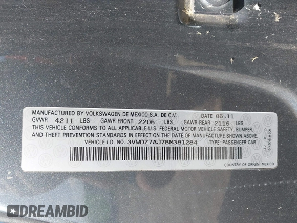 2011 Volkswagen Jetta SE с VIN 3VWDZ7AJ7BM381284, выставлен на аукционе IAAI как лот 42541349 с пробегом 139 299 миль миль и . История ставок и продаж доступна на DreamBid. Изображение 9.