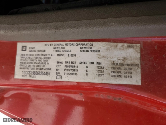 2006 Chevrolet Colorado LS with VIN 1GCCS198868254457, listed as a Copart auction lot 44844445 with 127,996 mi miles and Clean Title. Bid and sale history available at carsss.com. Image 12.