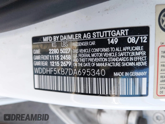 2013 Mercedes-Benz E 350 Luxury with VIN WDDHF5KB7DA695340, listed as a IAAI auction lot 42554859 with 111,939 mi miles and . Bid and sale history available at DreamBid. Image 9.