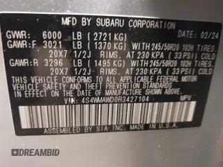 2024 Subaru Ascent Touring z VIN 4S4WMAWD0R3427104, wystawiony jako IAAI lot #42256127 z przebiegiem 1 461 mil mil oraz . Historia ofert i sprzedaży dostępna na DreamBid. Obrazek 9.