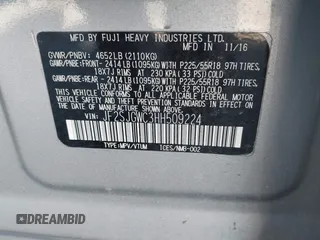 2017 Subaru Forester Touring with VIN JF2SJGWC3HH509224, listed as a IAAI auction lot 41632020 with 68,272 mi miles. Bid and sale history available at carsss.com. Image 9.