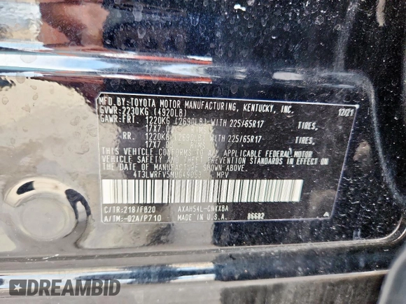 2021 Toyota RAV4 Hybrid LE with VIN 4T3LWRFV5MU049053, listed as a Copart auction lot 58598245 with 55,179 mi miles and Salvage title. Bid and sale history available at DreamBid. Image 14.