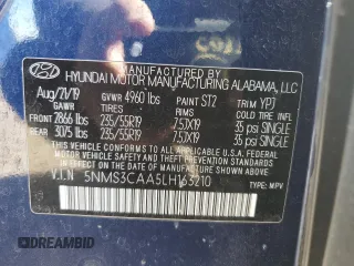 2020 Hyundai Santa Fe SEL with VIN 5NMS3CAA5LH163210, listed as a Copart auction lot 46996265 with 89,292 mi miles and Salvage Title. Bid and sale history available at carsss.com. Image 13.