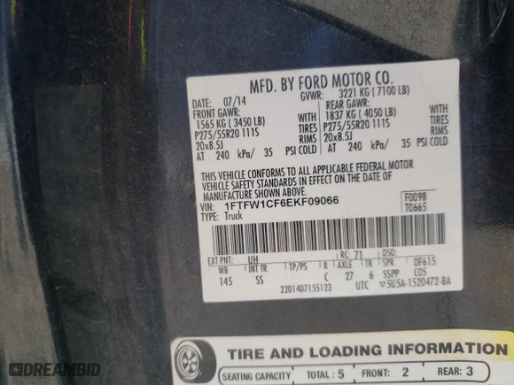 2014 Ford F-150 XL with VIN 1FTFW1CF6EKF09066, listed as a Copart auction lot 48739775 with 228,176 mi miles and Salvage Title. Bid and sale history available at carsss.com. Image 12.