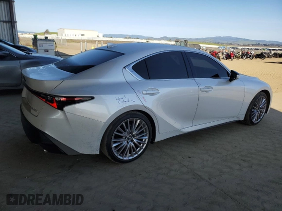 2023 Lexus IS with VIN JTHDA1D29P5126031, listed as a Copart auction lot 47622445 with 17,562 mi miles and Salvage Title. Bid and sale history available at carsss.com. Image 3.