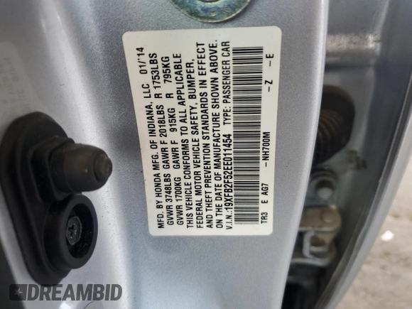 2014 Honda Civic LX z VIN 19XFB2F52EE011454, wystawiony jako Copart lot #55833675 z przebiegiem 44 577 mil mil oraz Szkoda całkowita • Salvage title. Historia ofert i sprzedaży dostępna na DreamBid. Obrazek 12.