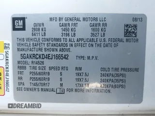 2014 Buick Enclave Premium with VIN 5GAKRCKD4EJ166542, listed as a IAAI auction lot 41688737 with 104,400 mi miles. Bid and sale history available at carsss.com. Image 9.
