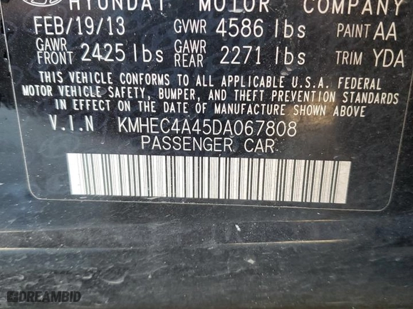 2013 Hyundai Sonata Hybrid Limited w/Panoramic Sunroof Pkg with VIN KMHEC4A45DA067808, listed as a Copart auction lot 83550364 with 105,604 mi miles and Clean Title. Bid and sale history available at carsss.com. Image 13.