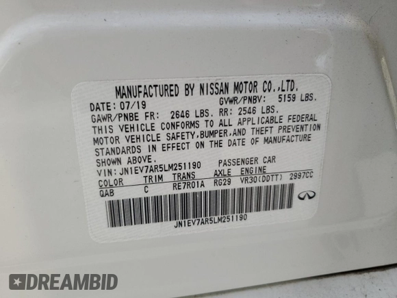 2020 Infiniti Q50 Luxe z VIN JN1EV7AR5LM251190, wystawiony jako Copart lot #57775625 z przebiegiem 47 916 mil mil oraz Szkoda całkowita • Salvage title. Historia ofert i sprzedaży dostępna na DreamBid. Obrazek 12.