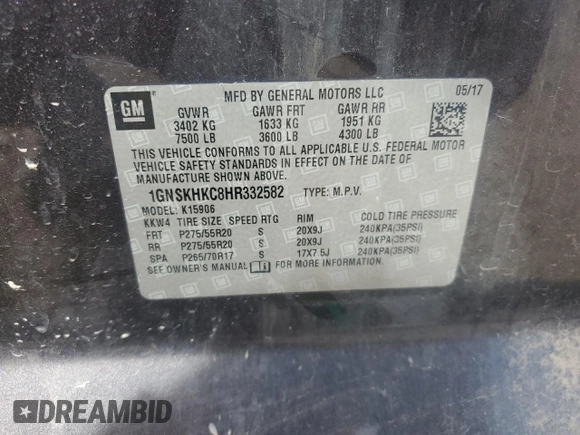 2017 Chevrolet Suburban LT z VIN 1GNSKHKC8HR332582, wystawiony jako Copart lot #47653135 z przebiegiem 189 558 mil mil oraz Szkoda całkowita • Salvage title. Historia ofert i sprzedaży dostępna na DreamBid. Obrazek 14.