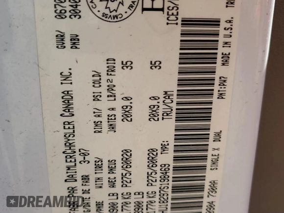 2007 Dodge 1500 Laramie with VIN 1D7HU18297S198469, listed as a Copart auction lot 48191495 with Not provided miles and Salvage title. Bid and sale history available at DreamBid. Image 13.