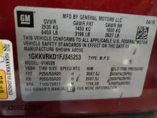 2015 GMC Acadia SLT with VIN 1GKKVRKD1FJ345253, listed as a Copart auction lot 49494095 with 75,159 mi miles and Salvage Title. Bid and sale history available at carsss.com. Image 15.