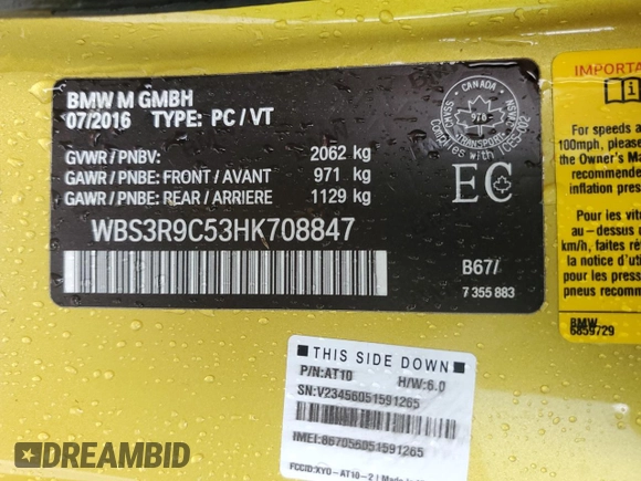 2017 BMW M4 z VIN WBS3R9C53HK708847, wystawiony jako Copart lot #51604635 z przebiegiem 78 560 mil mil oraz Szkoda całkowita • Salvage title. Historia ofert i sprzedaży dostępna na DreamBid. Obrazek 15.