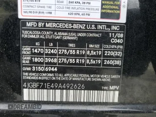 2009 Mercedes-Benz GL 450 with VIN 4JGBF71E49A492626, listed as a Copart auction lot 51293385 with 216,690 mi miles and Salvage Title. Bid and sale history available at DreamBid. Image 13.
