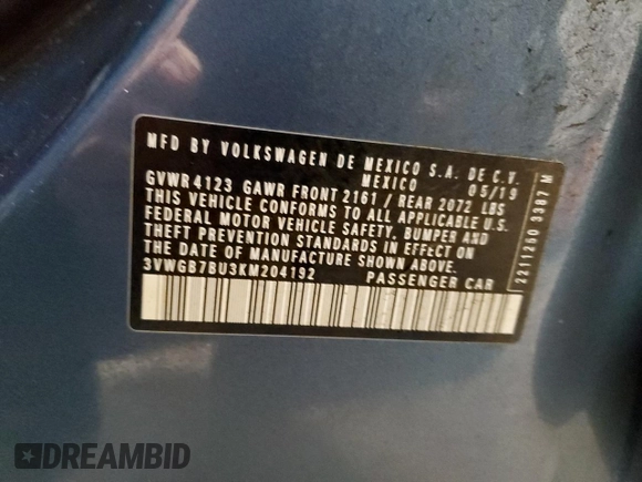 2019 Volkswagen Jetta SEL Premium с VIN 3VWGB7BU3KM204192, выставлен на аукционе Copart как лот 42998645 с пробегом 25 621 миль миль и Списание • Salvage title. История ставок и продаж доступна на DreamBid. Изображение 13.