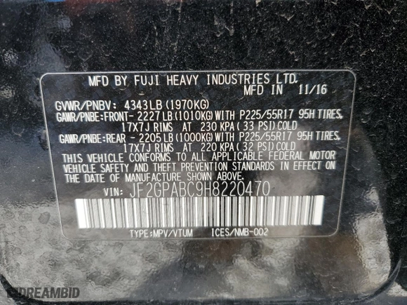 2017 Subaru Crosstrek Premium with VIN JF2GPABC9H8220470, listed as a Copart auction lot 47736885 with 84,422 mi miles and Salvage Title. Bid and sale history available at carsss.com. Image 14.