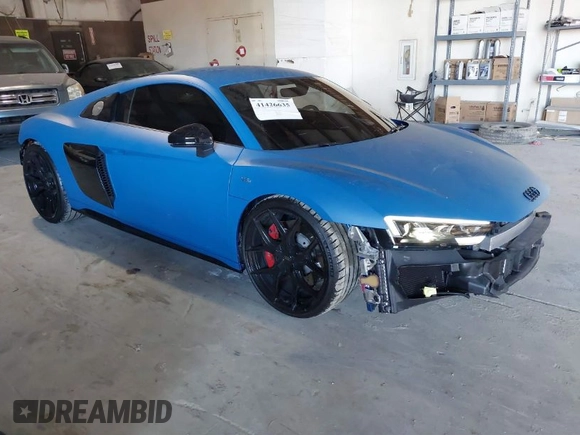2023 Audi R8 performance quattro with VIN WUACEAFX5P7902124, listed as a IAAI auction lot 41426635 with 3,438 mi miles and . Bid and sale history available at DreamBid. Image 1.