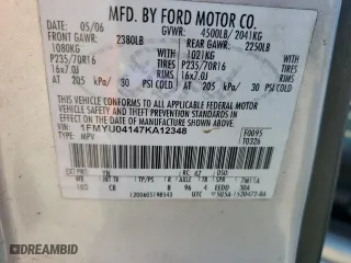 2007 Ford Escape Limited with VIN 1FMYU04147KA12348, listed as a Copart auction lot 76515654 with 246,081 mi miles and Salvage Title. Bid and sale history available at carsss.com. Image 14.