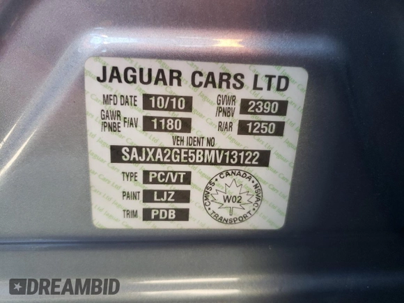 2011 Jaguar XJ with VIN SAJXA2GE5BMV13122, listed as a Copart auction lot 73113044 with 164,196 mi miles and Salvage Title. Bid and sale history available at DreamBid. Image 13.