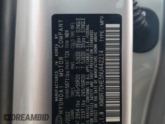 2022 Hyundai Palisade Calligraphy z VIN KM8R7DHE5NU442214, wystawiony jako Copart lot #82312024 z przebiegiem 59 429 mil mil oraz Szkoda całkowita • Salvage title. Historia ofert i sprzedaży dostępna na DreamBid. Obrazek 14.