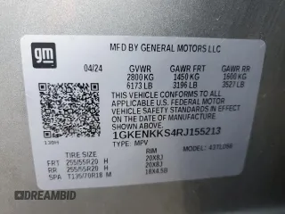 2024 GMC Acadia FWD Elevation z VIN 1GKENKKS4RJ155213, wystawiony jako Copart lot #45335845 z przebiegiem 15 547 mil mil oraz Szkoda całkowita • Salvage title. Historia ofert i sprzedaży dostępna na DreamBid. Obrazek 13.