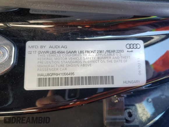 2017 Audi A3 Sedan Premium Plus with VIN WAUJ8GFF6H1056495, listed as a Copart auction lot 79578243 with 103,505 mi miles. Bid and sale history available at carsss.com. Image 12.