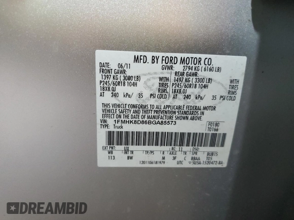 2011 Ford Explorer XLT с VIN 1FMHK8D86BGA85573, выставлен на аукционе Copart как лот 60446365 с пробегом 186 991 миль миль и Чистый • Clean title. История ставок и продаж доступна на DreamBid. Изображение 13.