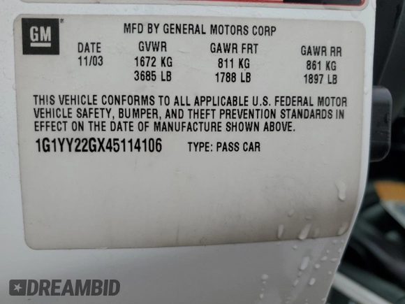 2004 Chevrolet Corvette with VIN 1G1YY22GX45114106, listed as a Copart auction lot 84917564 with 92,951 mi miles and Salvage Title. Bid and sale history available at carsss.com. Image 12.