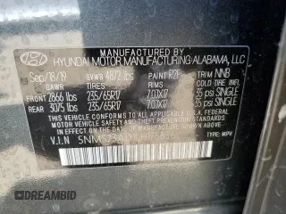 2020 Hyundai Santa Fe SE with VIN 5NMS23AD1LH175836, listed as a Copart auction lot 58008415 with 58,811 mi miles and Salvage title. Bid and sale history available at DreamBid. Image 13.