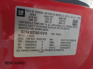 2010 Chevrolet Silverado 1500 LT with VIN 3GCRKSE37AG147218, listed as a IAAI auction lot 41827607 with 281,697 mi miles and . Bid and sale history available at DreamBid. Image 9.