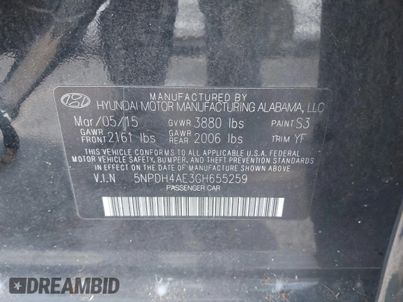 2016 Hyundai Elantra SE with VIN 5NPDH4AE3GH655259, listed as a IAAI auction lot 42032526 with 152,676 mi miles and . Bid and sale history available at DreamBid. Image 9.