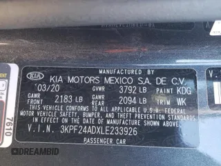 2020 Kia Forte LXS with VIN 3KPF24ADXLE233926, listed as a Copart auction lot 45595415 with 59,631 mi miles and Salvage Title. Bid and sale history available at carsss.com. Image 14.
