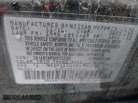 2017 Nissan Sentra S с VIN 3N1AB7AP0HY233335, выставлен на аукционе IAAI как лот 41096701 с пробегом 92 963 миль миль и . История ставок и продаж доступна на DreamBid. Изображение 9.