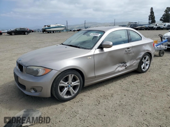 2012 BMW 1 Series 128i with VIN WBAUP9C59CVL91758, listed as a Copart auction lot 53908995 with 88,760 mi miles and Salvage title. Bid and sale history available at DreamBid. Image 1.
