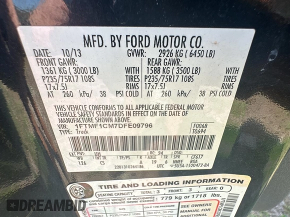 2013 Ford F-150 XL with VIN 1FTMF1CM7DFE09796, listed as a Copart auction lot 44408095 with 67,872 mi miles and Clean title. Bid and sale history available at DreamBid. Image 10.