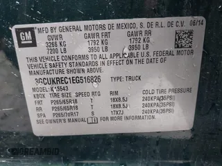 2014 Chevrolet Silverado 1500 LT with VIN 3GCUKREC1EG516826, listed as a IAAI auction lot 41119573 with 164,844 mi miles and . Bid and sale history available at DreamBid. Image 9.